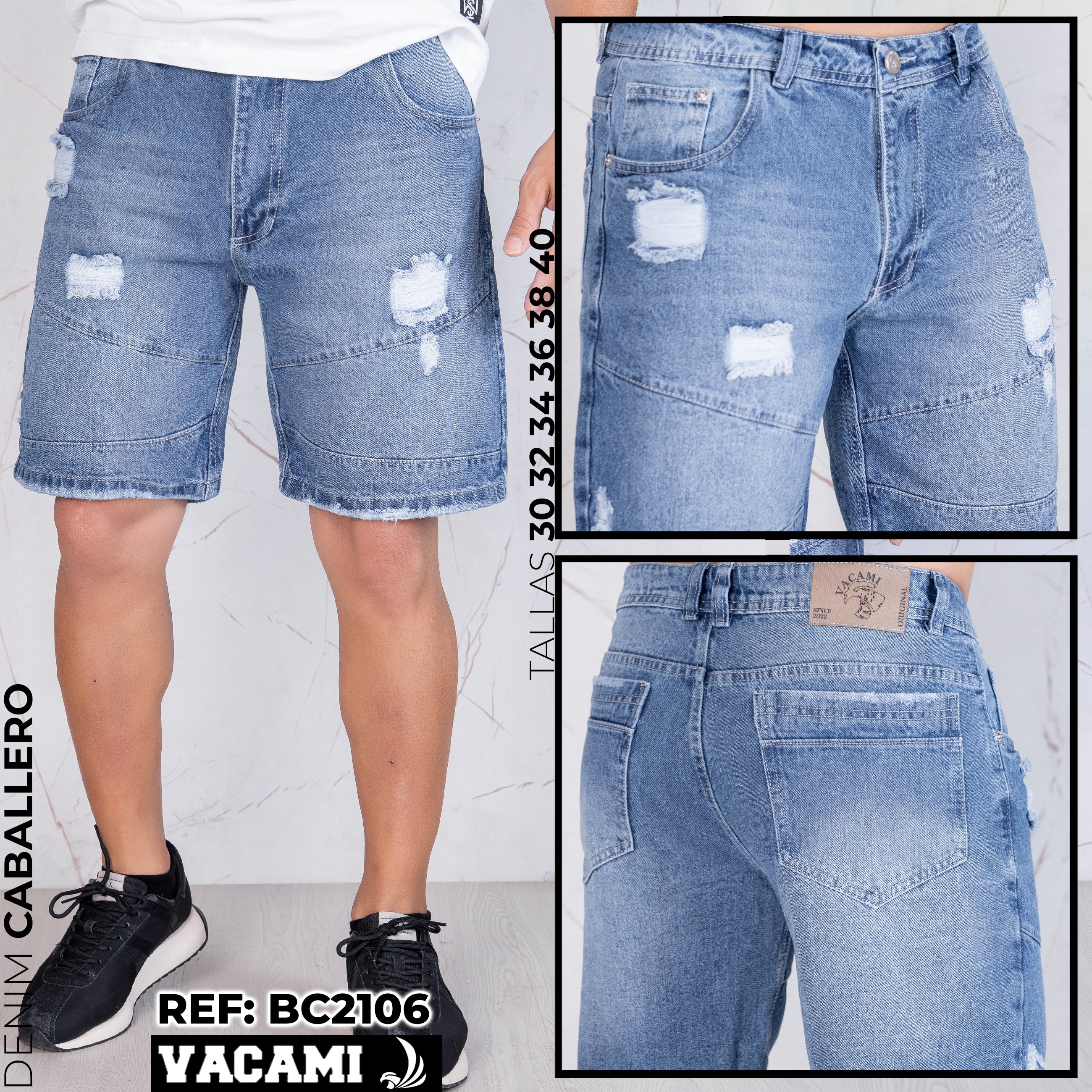 Bermuda Caballero Denim Rígido Destroyed Azul Claro REF BC2106