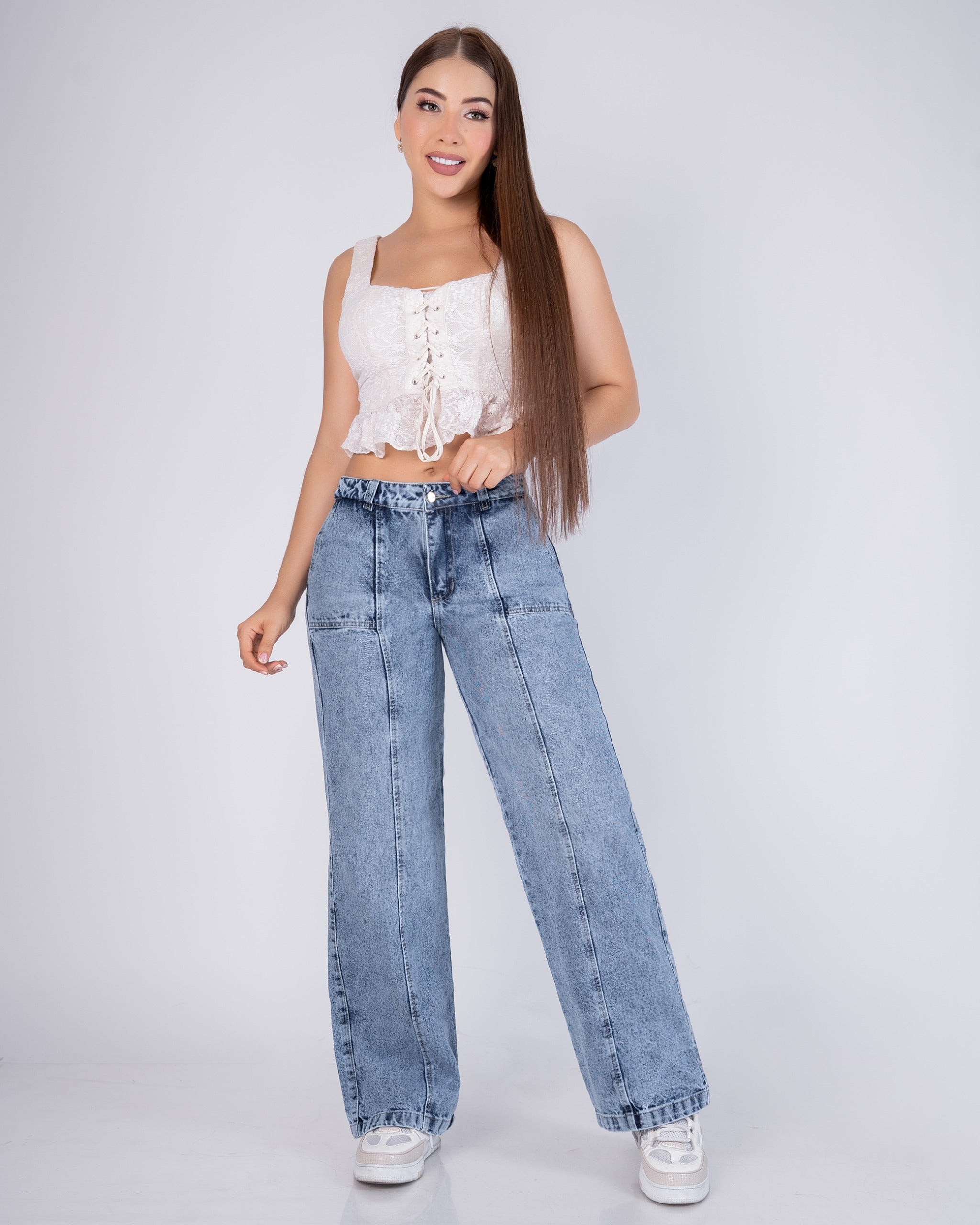 Jean Wide Leg Denim Rígido Lavado Nube REF 4109