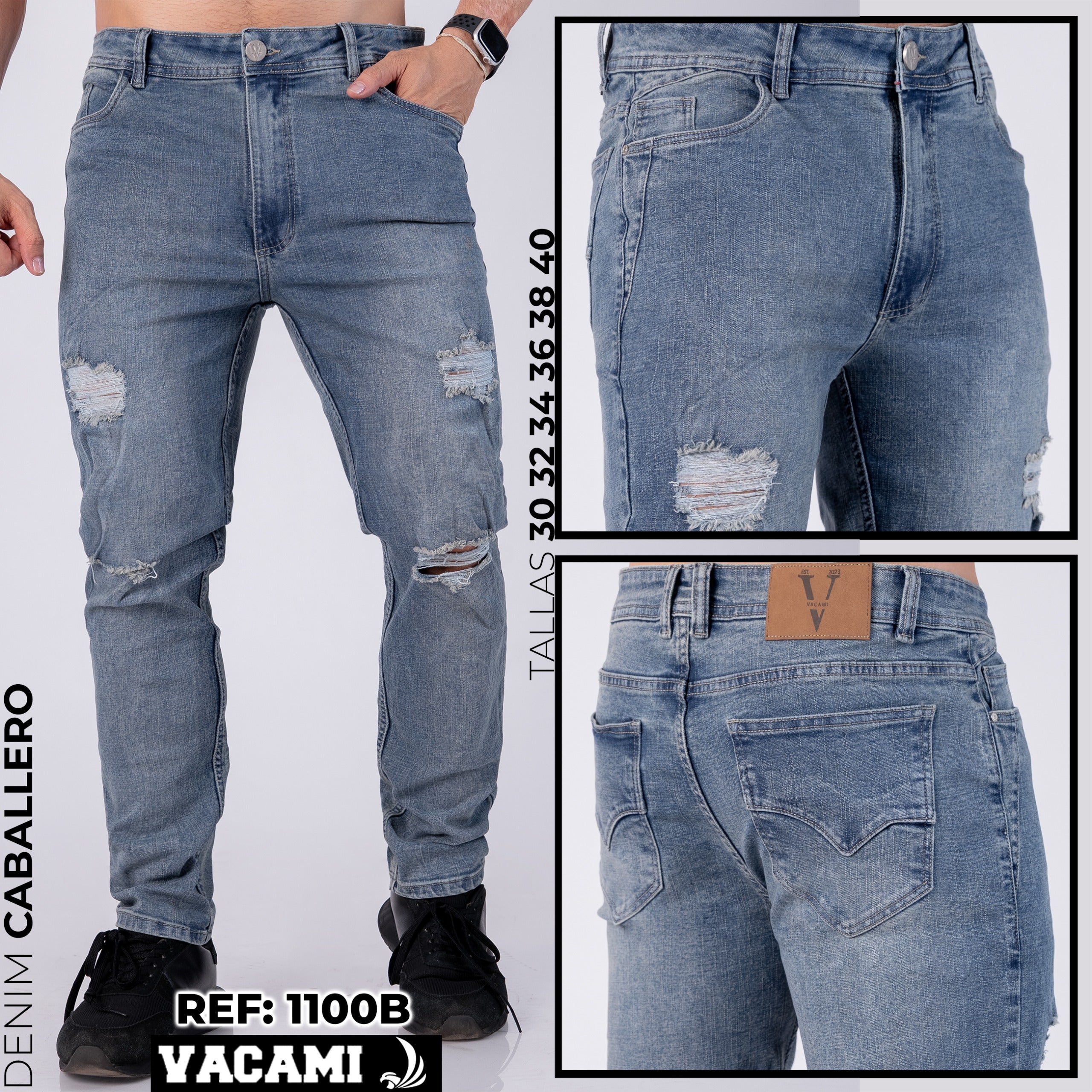 Jean Caballero Skinny Destroyed Azul Claro REF 1100B