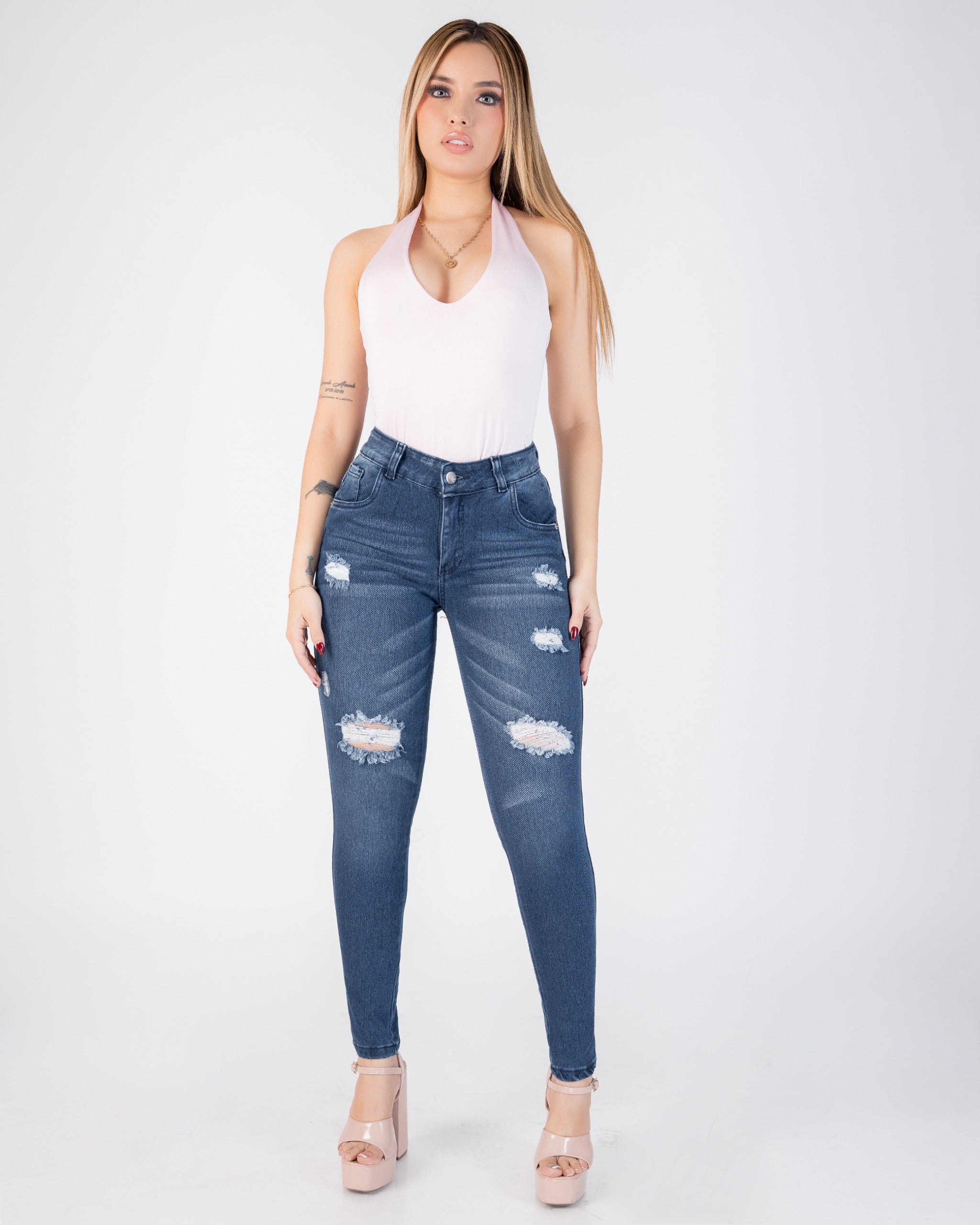 Jean Skinny Stretch Tiro Alto Destroyed REF SK4117