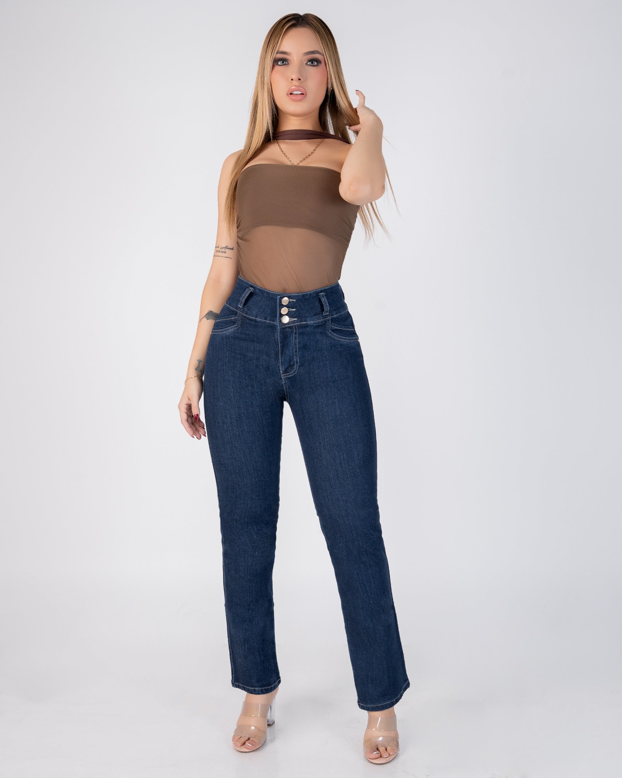 Jean Recto Stretch Tiro Alto Azul Oscuro REF SK4124