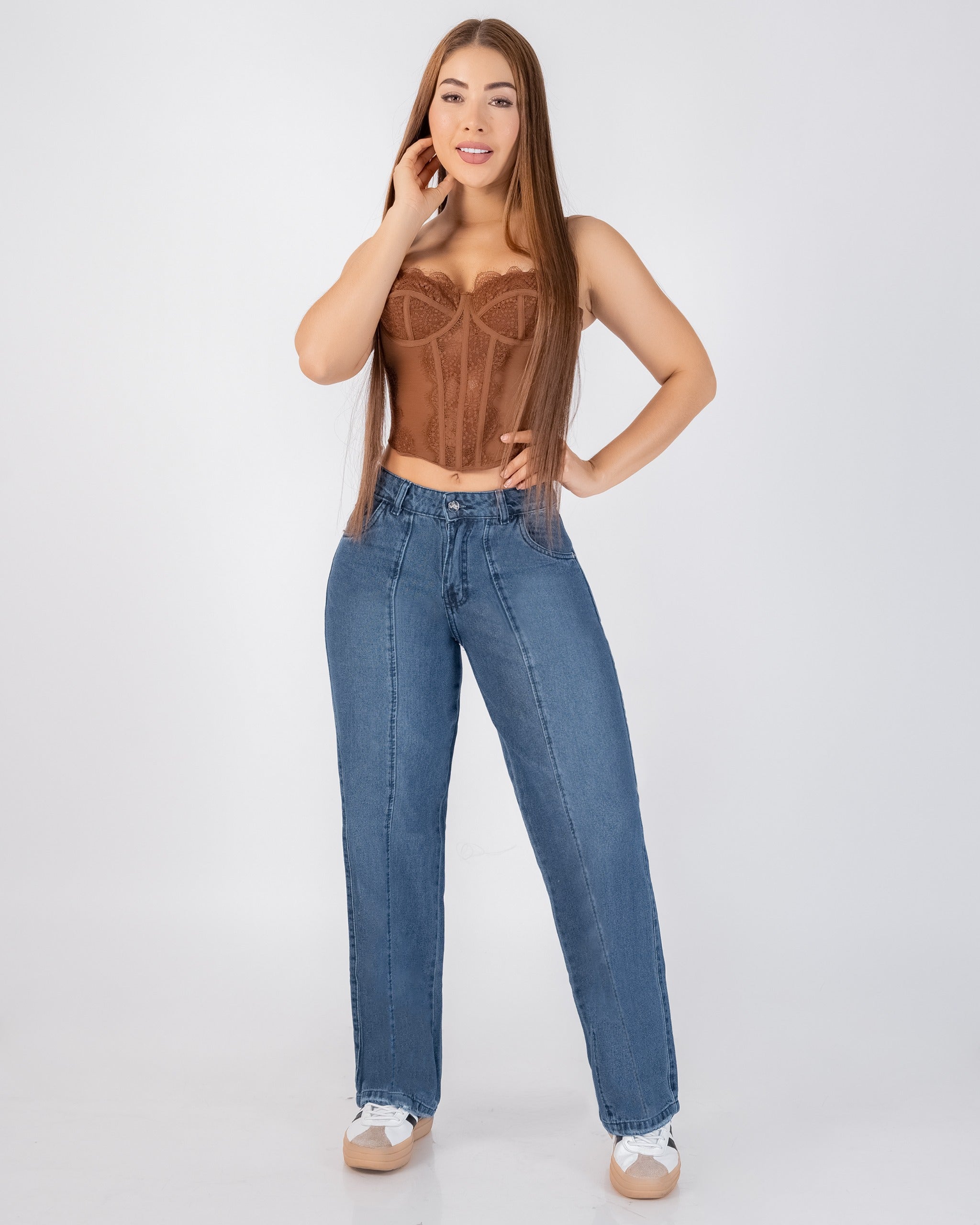 Jean Wide Leg Denim Rígido Azul Medio REF R4120